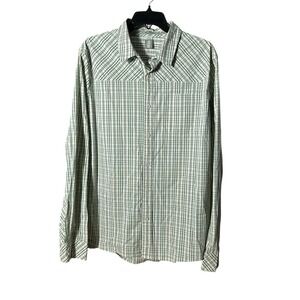 Stio Shirt Men's Large Green Plaid Flannel Button Up‎ Pocket Cotton Casual KL8-3